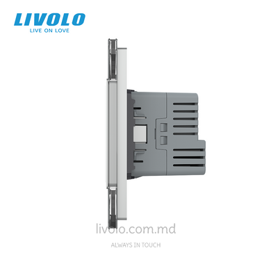 &Icirc;ntrerupător tactil Livolo 1 clapă + 1 priză cu USB-C, 2 posturi, Gri