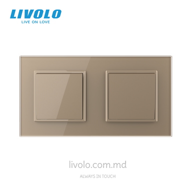 Механический проходной выключатель Livolo, 1+1 клавиша, 2 поста, Золотой