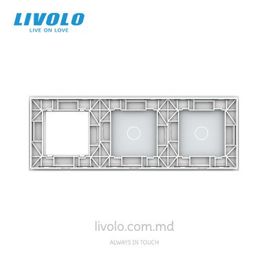 Панель для двух сенсорных выключателей и розетки Livolo, 2 клавиши (1+1+0), стекло, цвет Белый
