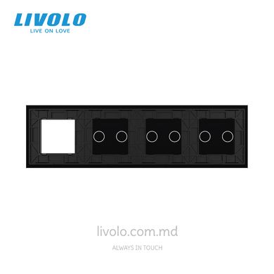 Панель для трех сенсорных выключателей и розетки Livolo, 6 клавиш (2+2+2+0), стекло, цвет Черный