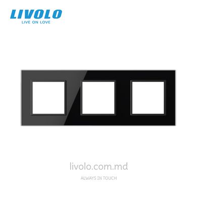 Рамка для розетки Livolo 3 поста, стекло, цвет Черный