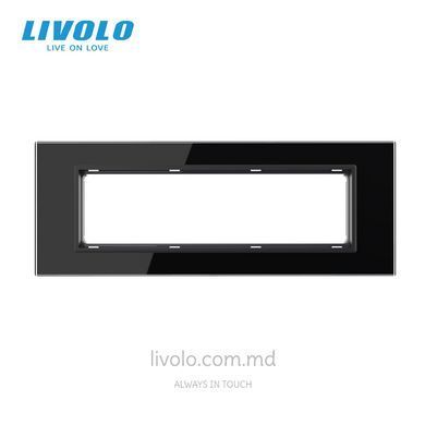 Panou din sticlă Livolo pentru doză pătrată, cadru modular 157,5&times;45 mm, 7 module, Negru