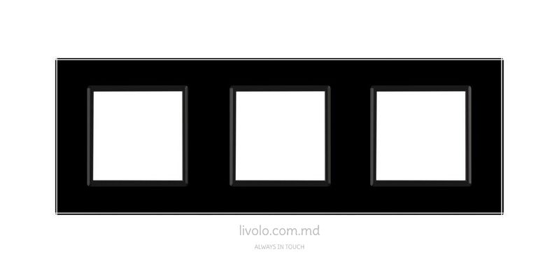 Рамка для розетки Livolo 3 поста, стекло, цвет Черный