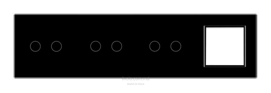 Панель для трех сенсорных выключателей и розетки Livolo, 6 клавиш (2+2+2+0), стекло, цвет Черный