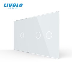 Панель для двух сенсорных выключателей Livolo, 3 клавиши (1+2), стекло, цвет Белый