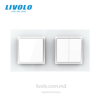 Механический проходной выключатель Livolo, 1+2 клавиши, 2 поста, Белый