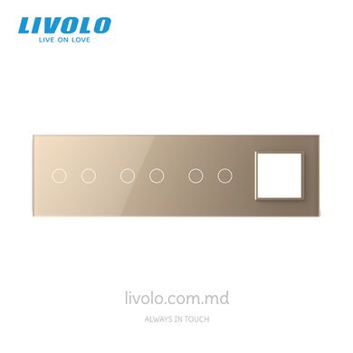 Панель для трех сенсорных выключателей и розетки Livolo, 6 клавиш (2+2+2+0), стекло, цвет Золотой