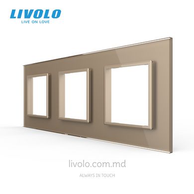 Рамка для розетки Livolo 3 поста, стекло, цвет Золотой