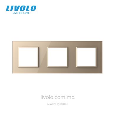 Рамка для розетки Livolo 3 поста, стекло, цвет Золотой