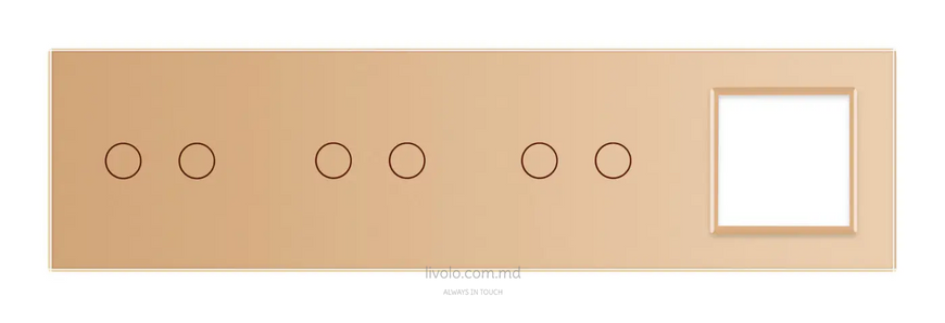 Панель для трех сенсорных выключателей и розетки Livolo, 6 клавиш (2+2+2+0), стекло, цвет Золотой