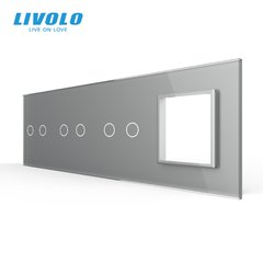 Панель для трех сенсорных выключателей и розетки Livolo, 6 клавиш (2+2+2+0), стекло, цвет Серый