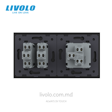 Механический проходной выключатель Livolo, 1+2 клавиши, 2 поста, Черный