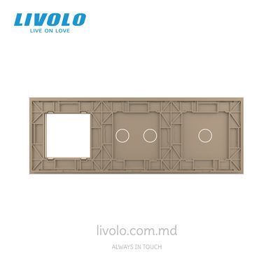 Декоративная стеклянная панель Livolo 1 клавиша + 2 клавиши + 1 розетка, 3 поста, Золотой