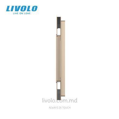 Декоративная стеклянная панель Livolo 1 клавиша + 2 клавиши + 1 розетка, 3 поста, Золотой