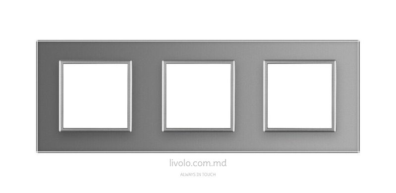 Рамка для розетки Livolo 3 поста, стекло, цвет Серый