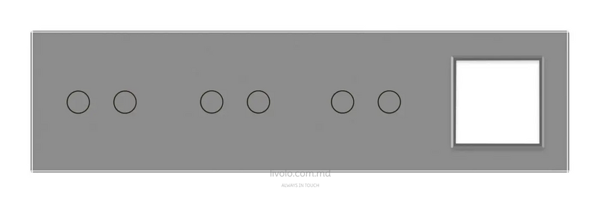 Панель для трех сенсорных выключателей и розетки Livolo, 6 клавиш (2+2+2+0), стекло, цвет Серый