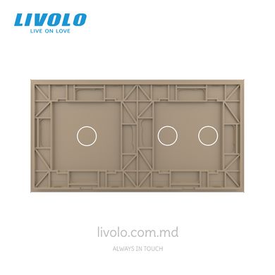 Панель для двух сенсорных выключателей Livolo, 3 клавиши (1+2), стекло, цвет Золотой