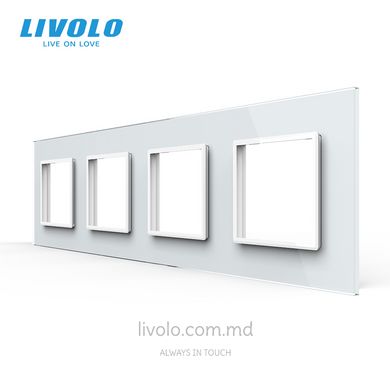 Рамка для розетки Livolo 4 поста, стекло, цвет Белый