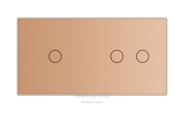Панель для двух сенсорных выключателей Livolo, 3 клавиши (1+2), стекло, цвет Золотой