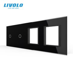 Панель для двух сенсорных выключателей и двух розеток Livolo, 2 клавиши (1+1+0+0), стекло, цвет Черный