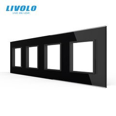 Рамка для розетки Livolo 4 поста, стекло, цвет Черный