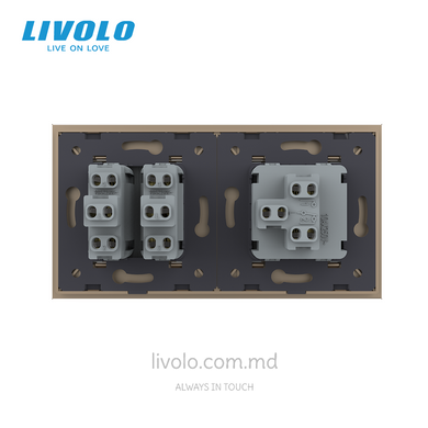 Механический проходной выключатель Livolo, 1+2 клавиши, 2 поста, Золотой