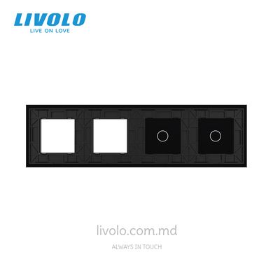 Панель для двух сенсорных выключателей и двух розеток Livolo, 2 клавиши (1+1+0+0), стекло, цвет Черный