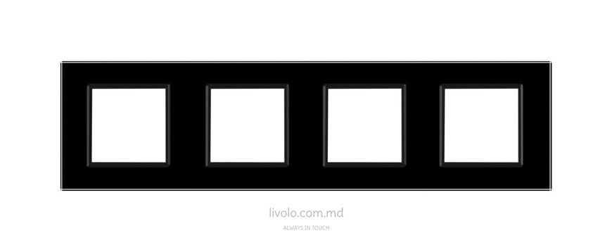Рамка для розетки Livolo 4 поста, стекло, цвет Черный