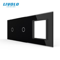 Панель для двух сенсорных выключателей и розетки Livolo, 2 клавиши (1+1+0), стекло, цвет Черный