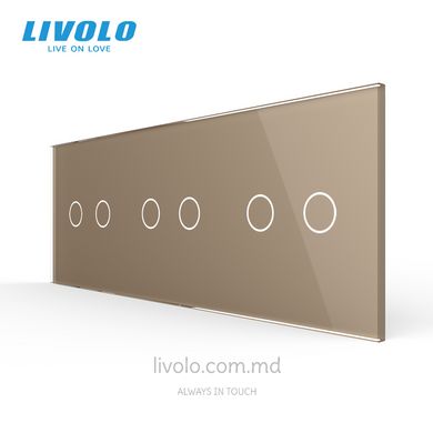 Панель для трех сенсорных выключателей Livolo, 6 клавиш (2+2+2), стекло, цвет Золотой