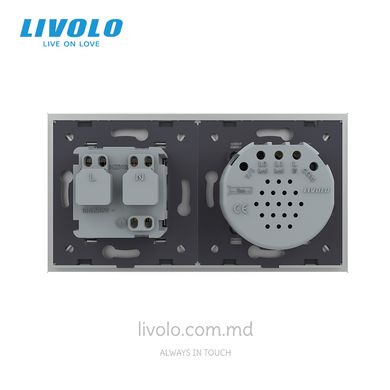 Сенсорный выключатель Livolo комбинированный на 1 линию 1 розетка 2 модуля Серый