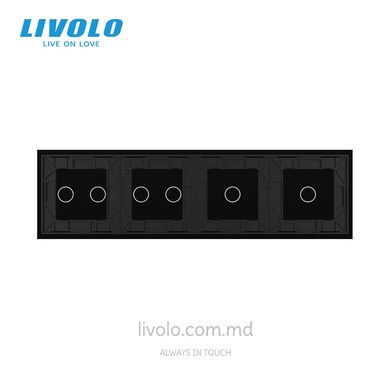 Panou pentru patru întrerupătoare tactile LIVOLO 6 clape (1+1+2+2), 4 posturi Negru