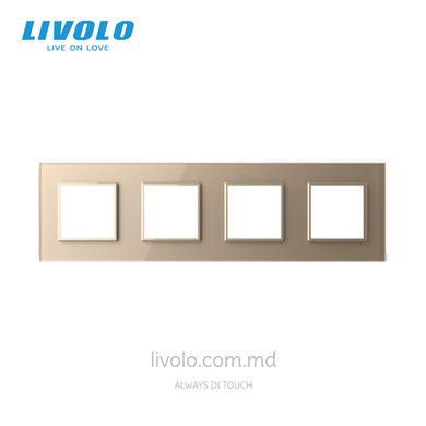 Рамка для розетки Livolo 4 поста, стекло, цвет Золотой