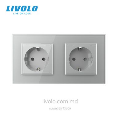 Розетка Livolo 2 модуля Серый