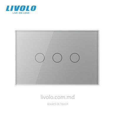 Сенсорный выключатель Livolo на 3 клавиши для квадратного подрозетника 3M, Серый