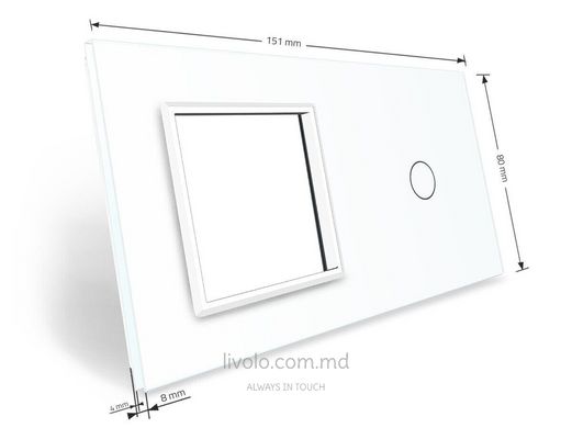Панель для сенсорного выключателя и розетки Livolo, 1 клавиша, стекло, цвет Белый