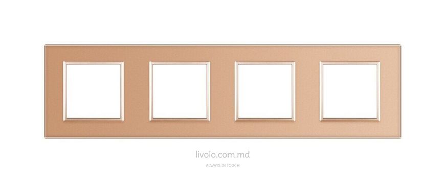 Рамка для розетки Livolo 4 поста, стекло, цвет Золотой