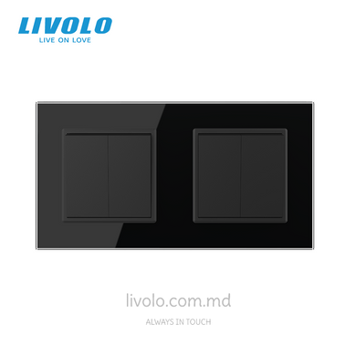 Механический проходной выключатель Livolo, 2+2 клавиши, 2 поста, Черный