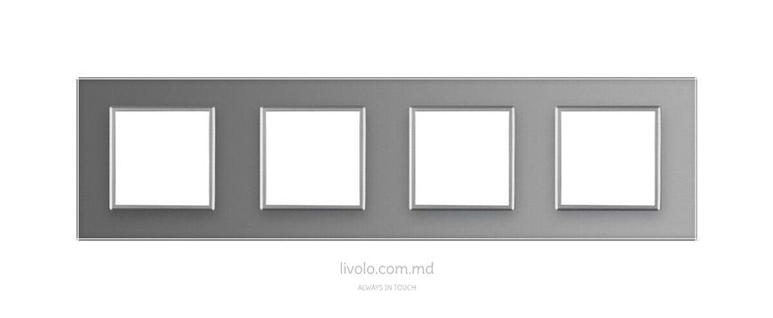 Рамка для розетки Livolo 4 поста, стекло, цвет Серый