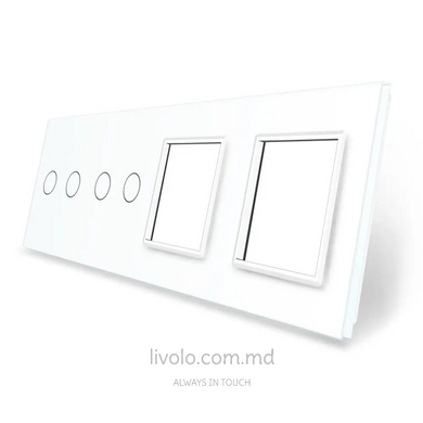 Панель для двух сенсорных выключателей и двух розеток Livolo, 4 клавиши (2+2+0+0), стекло, цвет Белый