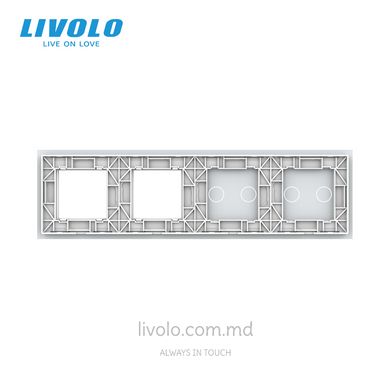 Панель для двух сенсорных выключателей и двух розеток Livolo, 4 клавиши (2+2+0+0), стекло, цвет Белый