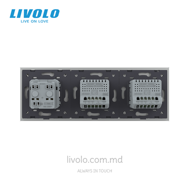 &Icirc;ntrerupător tactil Livolo 2 clape + 2 clape + 1 priză, 3 posturi, Alb