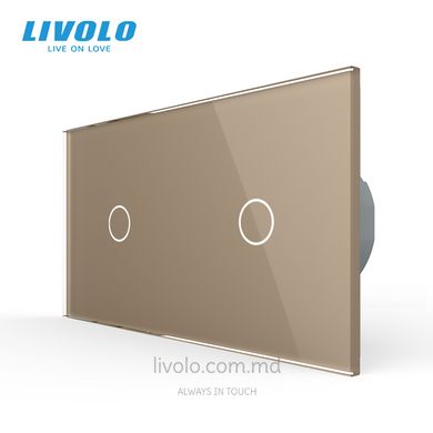 Сенсорный выключатель Livolo 2 клавиши (1+1), 2 поста Золотой