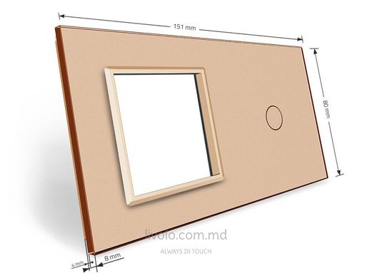 Панель для сенсорного выключателя и розетки Livolo, 1 клавиша, стекло, цвет Золотой