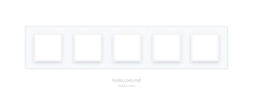 Рамка для розетки Livolo 5 постов, стекло, цвет Белый
