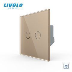 &Icirc;ntrerupător tactil LIVOLO dimabil 2 clape, 1 post, Auriu