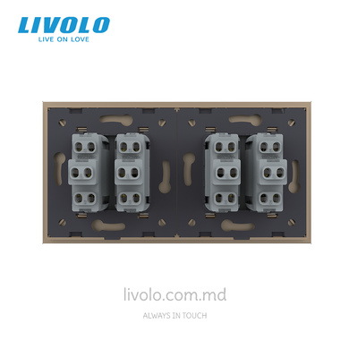 Механический проходной выключатель Livolo, 2+2 клавиши, 2 поста, Золотой
