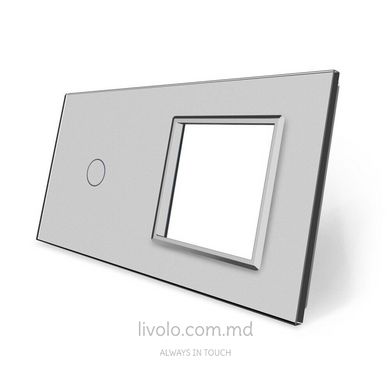 Панель для сенсорного выключателя и розетки Livolo, 1 клавиша, стекло, цвет Серый