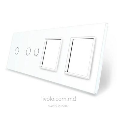 Панель для двух сенсорных выключателей и двух розеток Livolo, 3 клавиши (1+2+0+0), стекло, цвет Белый