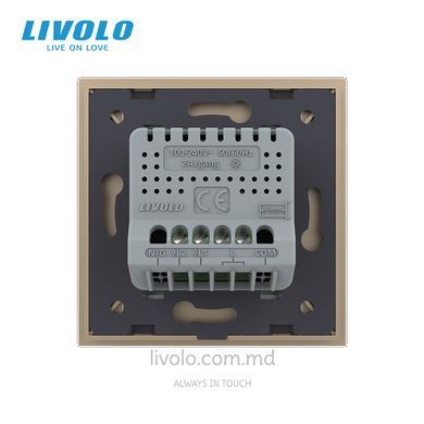 &Icirc;ntrerupător tactil LIVOLO dimabil 2 clape, 1 post, Auriu